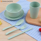 6 pcs/set Baby Children Tableware Set Wheat Straw Portable Household Dishware Set Dishes Salad Soup Bowl детская посуда