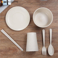 6 pcs/set Baby Children Tableware Set Wheat Straw Portable Household Dishware Set Dishes Salad Soup Bowl детская посуда