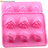 6 Rose Shapes Silicone Lollipop Baking Mold Tray 1pcs Pop Cake Stick Mould for Party Holidays Cupcake Baking Tools