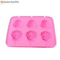 6 Rose Shapes Silicone Lollipop Baking Mold Tray 1pcs Pop Cake Stick Mould for Party Holidays Cupcake Baking Tools