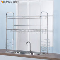 64/74/84/94cm Stainless Steel Rack Shelf Double Layers Storage for Kitchen Dishes Arrangement