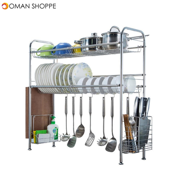 64/74/84/94cm Stainless Steel Rack Shelf Double Layers Storage for Kitchen Dishes Arrangement