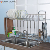 64/74/84cm Double Layer Stainless Steel Rack Shelf Storage for Kitchen Dishes Arrangement