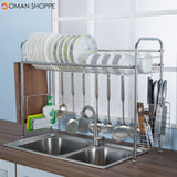 64/74/84cm Double Layer Stainless Steel Rack Shelf Storage for Kitchen Dishes Arrangement