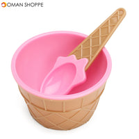 6PCS Children's Plastic Ice Cream Bowls Spoons Set Durable Ice Cream Cup Dessert Bowl