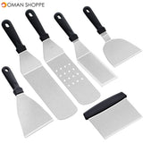 6Pcs/3 pcs Stainless Steel Spatula Set With Wood Handle For Grill Griddle Salad scraper chopper Pizza BBQ Baking kitchen Tools