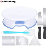 7 Pcs Baking Tool Cakes Turntable Angled Frosting Spatula Combo Icing Smoothers Silicone Spatulas Pie Server Cutter Revolving Stand