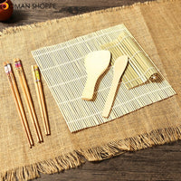 7 pcs Rolling Mats Chopsticks Rice Spreader Paddle Bamboo Sushi Making Kit BBQ Mat