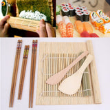 7 pcs Rolling Mats Chopsticks Rice Spreader Paddle Bamboo Sushi Making Kit BBQ Mat