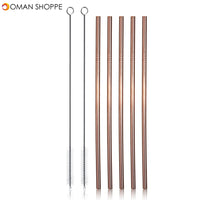 7pcs Stainless Steel Rose Gold Curved Straw / Straight Straw + Brush Reusable