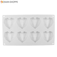 8 Grids Diamond Heart Dessert 3D Cake Mold Art Mousse Silicone Mould 