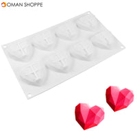 8 Grids Diamond Heart Dessert 3D Cake Mold Art Mousse Silicone Mould 