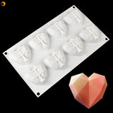 8 Grids Diamond Heart Dessert 3D Cake Mold Art Mousse Silicone Mould 