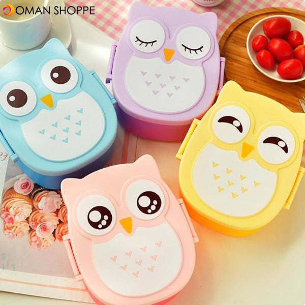 900ml Plastic Bento Lunch Box Square Cartoon Owl Microwave Oven Food Container