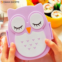 900ml Plastic Bento Lunch Box Square Cartoon Owl Microwave Oven Food Container