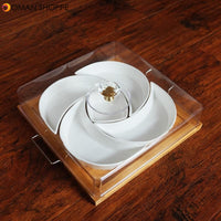 Ceramic snack plate platter wood plate friut tray dust-proof can put living room snack platter WY32612