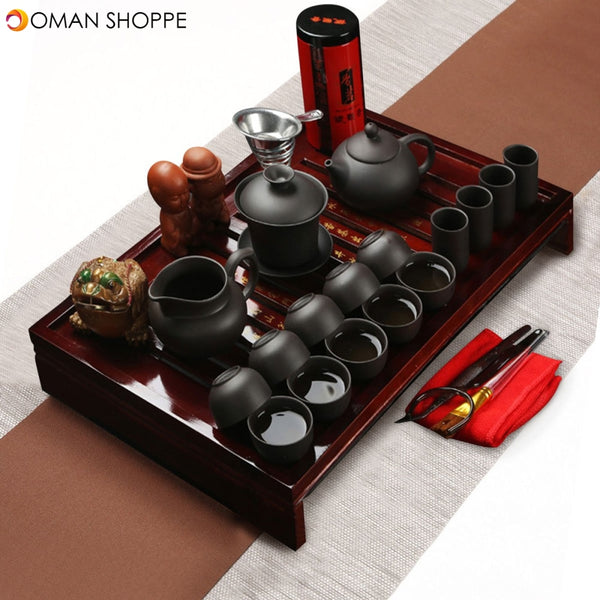 Chinese Kung Fu Tea Making Tools Tea Set Porcelain Teapot Pot Cup Elegant Kettle Wood Holder Tray 