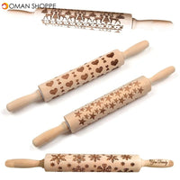 Christmas Snowflake Laser Embossing Rolling Pin Printed Cookie Dough Stick Fondant Tool Baking Noodle Cake Dough Engraved Roller