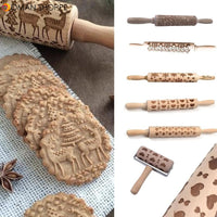 Christmas Snowflake Laser Embossing Rolling Pin Printed Cookie Dough Stick Fondant Tool Baking Noodle Cake Dough Engraved Roller