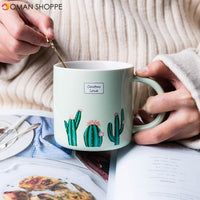 Creative Ceramic Coffee Cup Mug Water Cup Cactus Pattern Mug Durable Mug