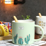 Creative Ceramic Coffee Cup Mug Water Cup Cactus Pattern Mug Durable Mug