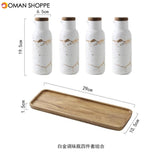 Creative Nordic Style Marble Pattern Ceramic Kitchen Seasoning Tank Set  Wooden Cover Salt Shaker Spice Jar Kitchen Accessories