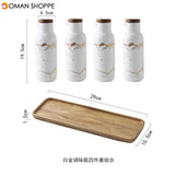 Creative Nordic Style Marble Pattern Ceramic Kitchen Seasoning Tank Set  Wooden Cover Salt Shaker Spice Jar Kitchen Accessories