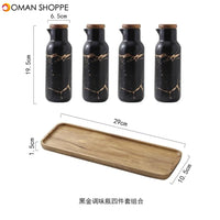 Creative Nordic Style Marble Pattern Ceramic Kitchen Seasoning Tank Set  Wooden Cover Salt Shaker Spice Jar Kitchen Accessories