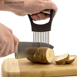 Cutting Kitchen Gadget, Onion Holder Slicer Vegetable Tools Potatoes Tomatoes Avocados Slicing Stainless Steel Cutting Kitchen Gadget Onion Peeler Kitchen gadgets (Sliver Color)