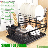 Dish Drying Stand Bowl Storage Rack Plate Organizer Utensil Holder for Kitchen Countertop Large Capacity Antibacterial Stylish Black