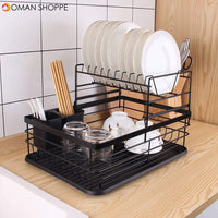 Dish Drying Stand Bowl Storage Rack Plate Organizer Utensil Holder for Kitchen Countertop Large Capacity Antibacterial Stylish (Black)