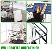 Dish Drying Stand Bowl Storage Rack Plate Organizer Utensil Holder for Kitchen Countertop Large Capacity Antibacterial Stylish Black