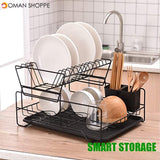 Dish Drying Stand Bowl Storage Rack Plate Organizer Utensil Holder for Kitchen Countertop Large Capacity Antibacterial Stylish (Black)