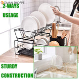 Dish Drying Stand Bowl Storage Rack Plate Organizer Utensil Holder for Kitchen Countertop Large Capacity Antibacterial Stylish (Black)