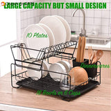 Dish Drying Stand Bowl Storage Rack Plate Organizer Utensil Holder for Kitchen Countertop Large Capacity Antibacterial Stylish (Black)