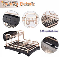 Dish Drying Stand With Drainer Belvery 2 Tiers Large Kitchen Dish Rack with Removable Cutting Board Holder Utensil Holder and Cup Holder Baking Paint Process Coatings Dish Drainer (Model A)