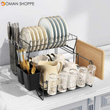 Dish Drying Stand With Drainer Belvery 2 Tiers Large Kitchen Dish Rack with Removable Cutting Board Holder Utensil Holder and Cup Holder Baking Paint Process Coatings Dish Drainer (Model A)