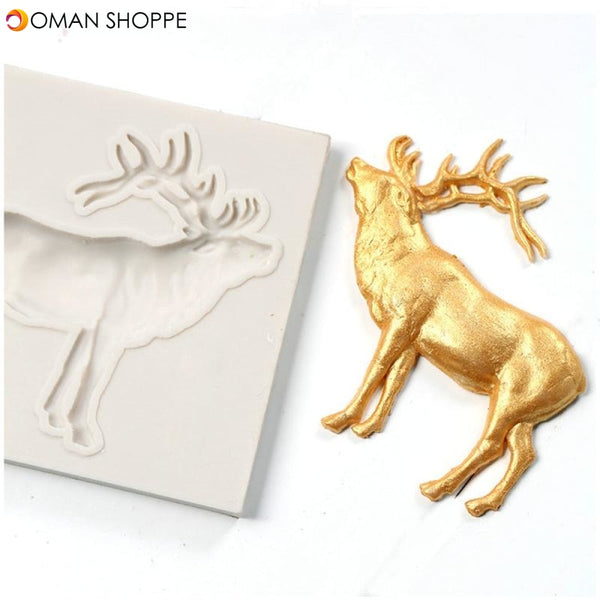 DIY Christmas Elk Shape Fondant Silicone Mold Cookies Chocolate Mould Party Kitchen Baking Decorating Tools Soap Candle Molds