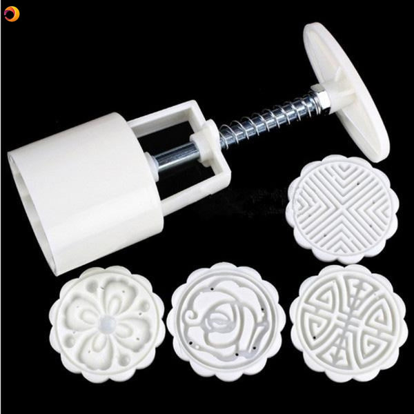 DIY Moon Cake Cutter Mold  Flowers Round 4 Stamps Moon Cake Mould Cake Decoration Tool