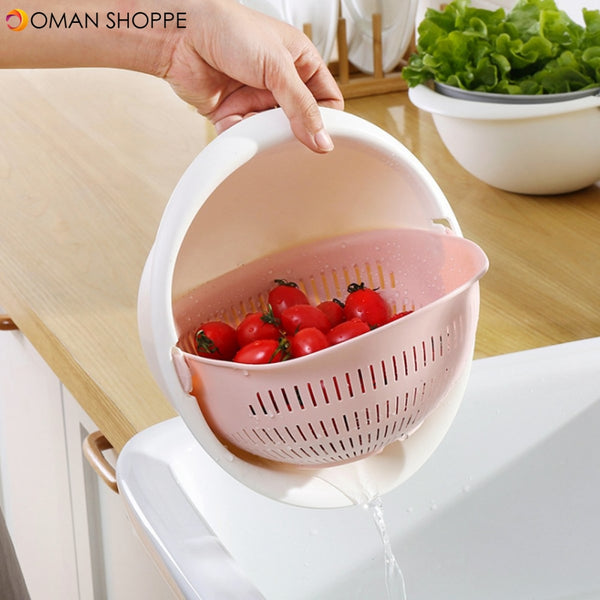 Double Layer Round Drain Basket Kitchen Bracket For Washing Fruit Vegetable Basket