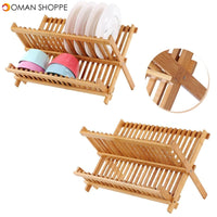 Foldable Bamboo Dish Drying Rack Plate Bowl Drainer Kitchen Storage Rack Organizer Holder 16 Grids Kitchen Tools