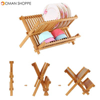 Foldable Bamboo Dish Drying Rack Plate Bowl Drainer Kitchen Storage Rack Organizer Holder 16 Grids Kitchen Tools