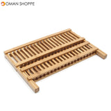 Foldable Bamboo Dish Drying Rack Plate Bowl Drainer Kitchen Storage Rack Organizer Holder 16 Grids Kitchen Tools