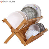 Foldable Bamboo Dish Drying Rack Plate Bowl Drainer Kitchen Storage Rack Organizer Holder 16 Grids Kitchen Tools