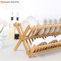 Foldable Bamboo Dish Drying Rack Plate Bowl Drainer Kitchen Storage Rack Organizer Holder 16 Grids Kitchen Tools