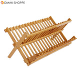 Foldable Bamboo Dish Drying Rack Plate Bowl Drainer Kitchen Storage Rack Organizer Holder 16 Grids Kitchen Tools