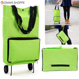 Green Protable Shopping Trolley Tote Bag Foldable Cart Rolling Grocery Wheels Kitchen Food Holder