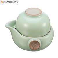 Handmade Chinese Travel Tea Pot Ru Kiln Kung Fu Tea Set Ceramic Teacup Carry Bag