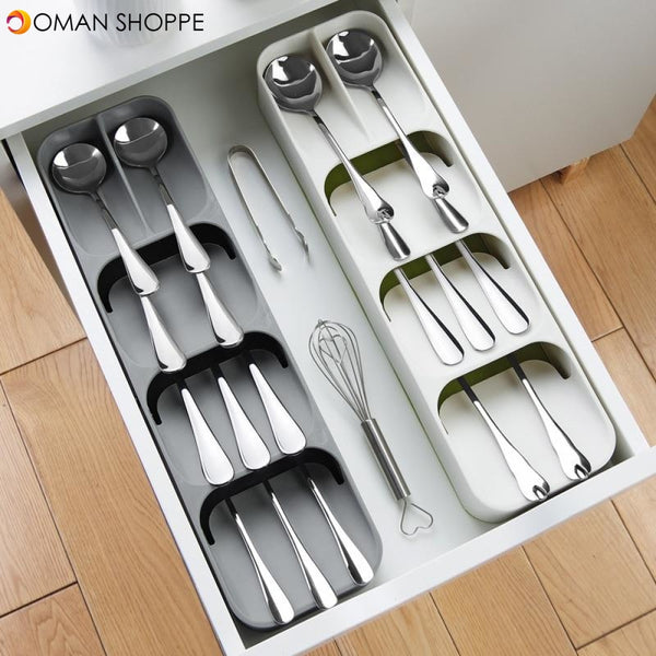 High-quality Kitchen Drawer Storage Tray Organizer Spoon Forks Cutlery Storage Separation Container Plastic Knife Block Holder