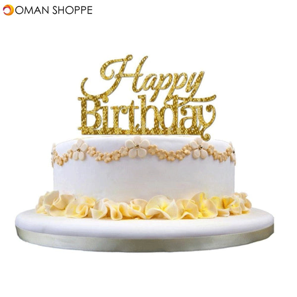 Honana CF-CT03 Happy Birthday Acrylic Cake Topper Golden Shining Party Cake Decoration